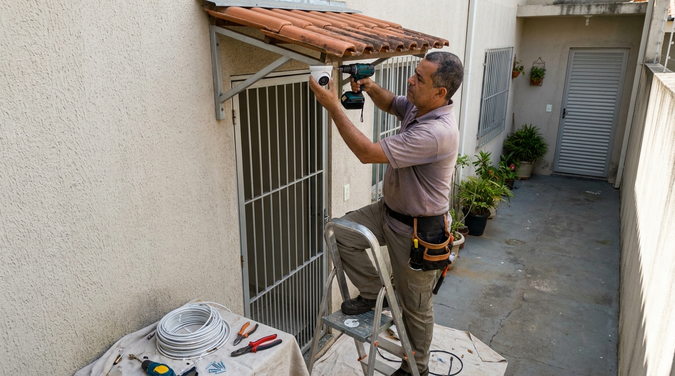 Eletricista instalando cameras de seguranca em Goiânia‑GO