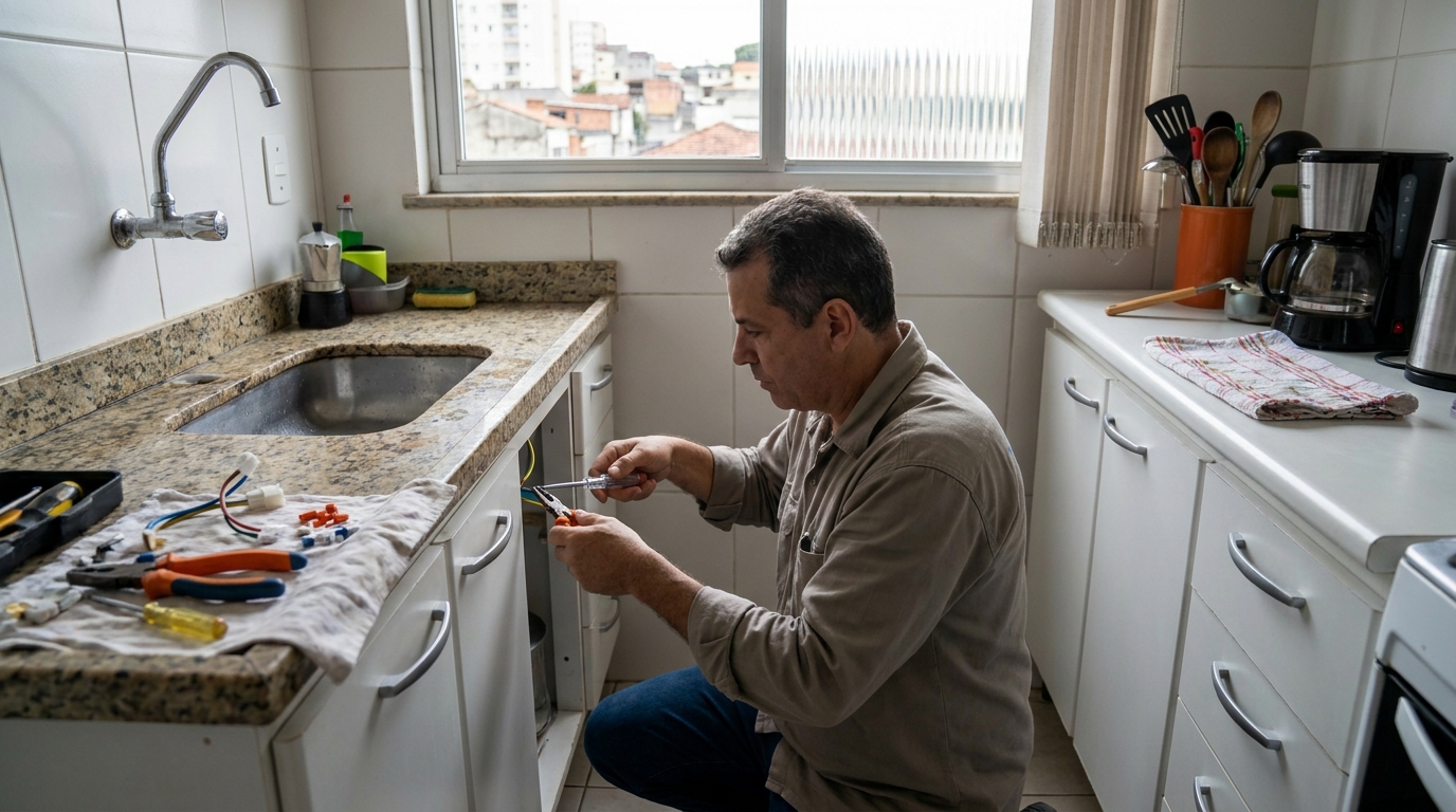 Eletricista instalando torneira eletrica em Goiânia‑GO