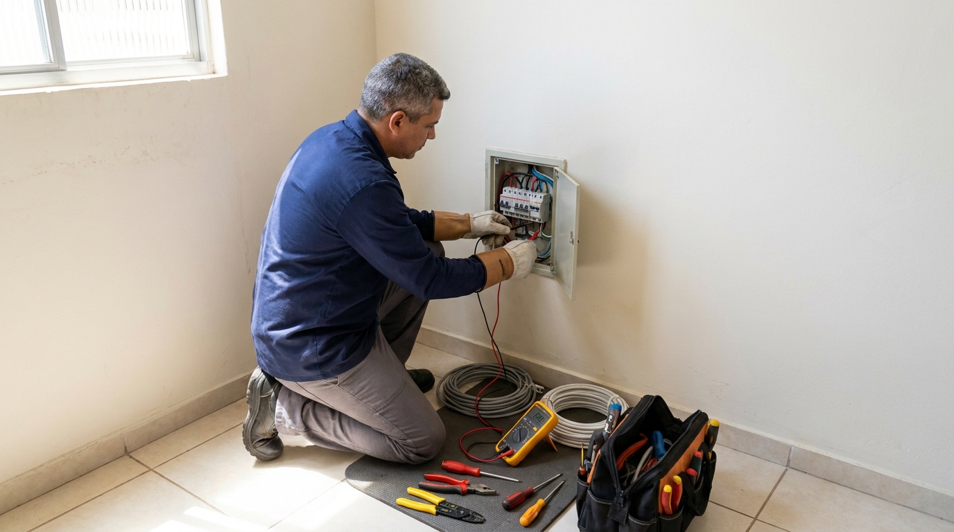 Eletricista realizando manutencao em Goiânia‑GO