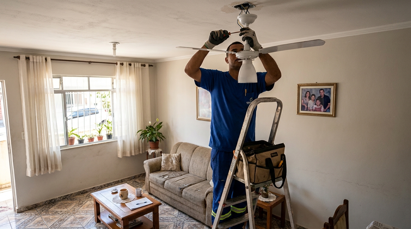 Instalacao de ventilador de teto residencial em Goiânia‑GO